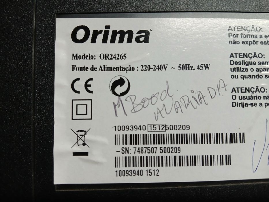 PEÇAS - TV LED 24" - Orima OR24265 (Vestel) - Fonte 17IPS61-3