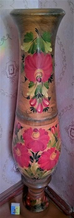 ВАЗА напольная 74 см. , дерево-роспись-лак