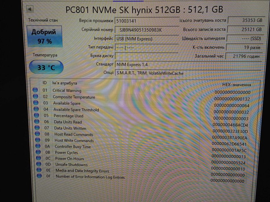 512Gb SSD диск SK Hynix PC801 NVMe PCIe 4gen M.2 2280