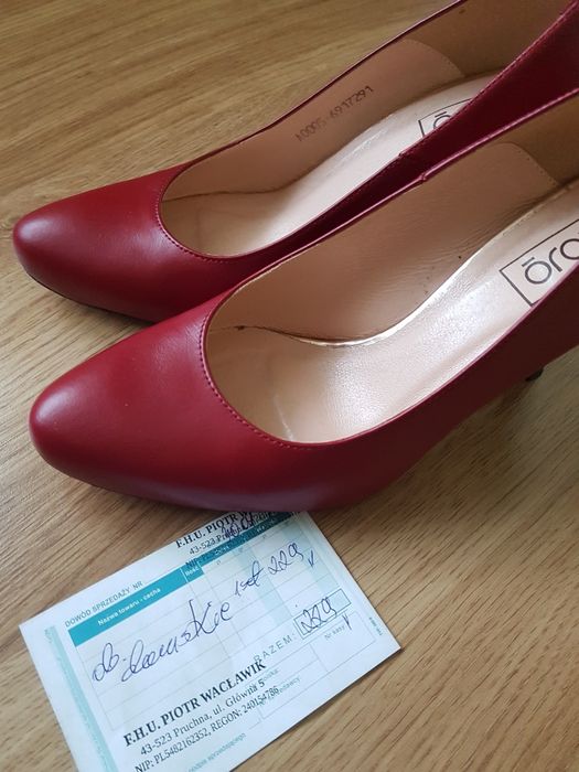 Buty na obcasie skóra, skórzane, bordo bordowy 38