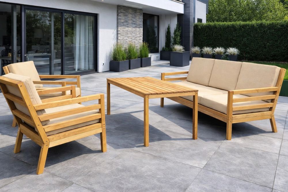 Zestaw ogrodowy drewniany , meble ogrodowe , tarasowe, kanapa  bezowe