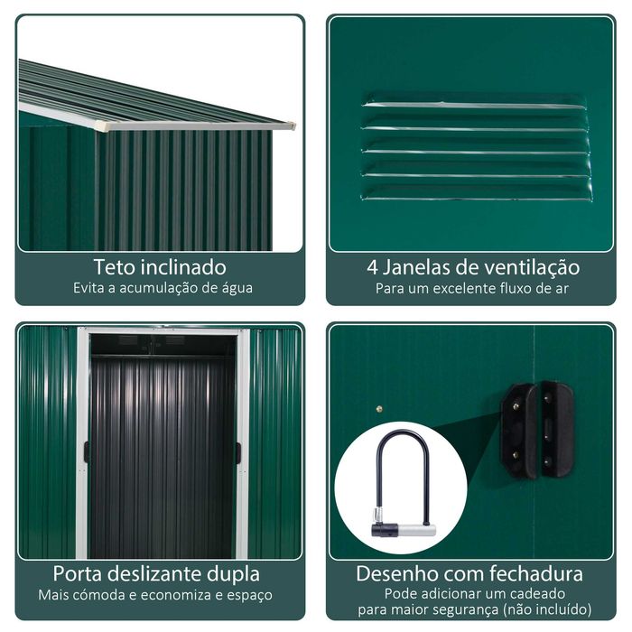 Abrigo Jardim Metal 4,1m² Verde 236x174x190 cm – Novo