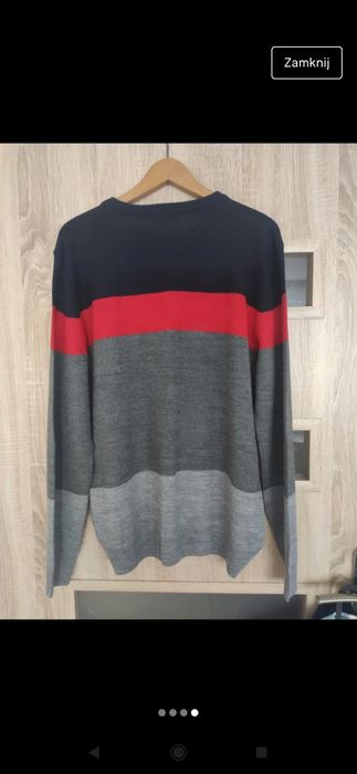 Sweterek w paski granatowy czerwony szary Lidos L