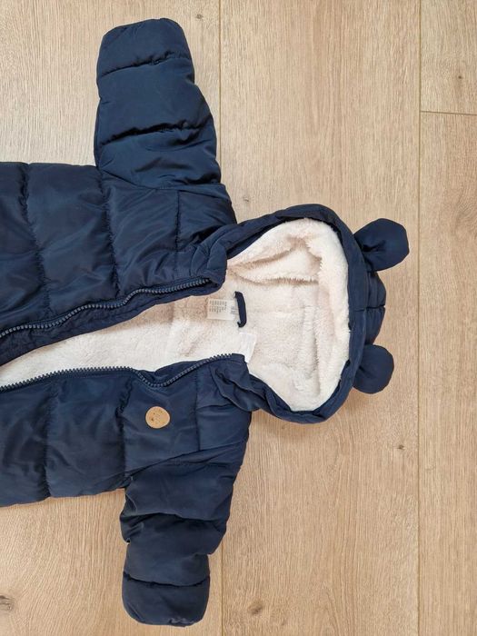 Kombinezon zimowy H&M 56, ocieplany futerkiem, granatowy