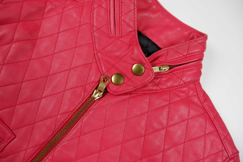 Куртка косуха кожаная натуральная стеганная укороченная розовая xs