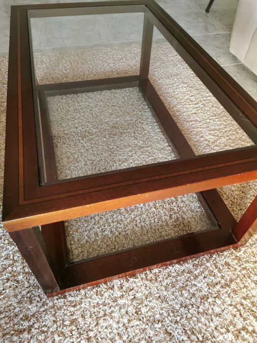 Mesa de centro vidro e madeira