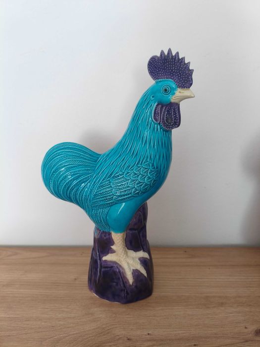 Figurka duży kogut niebieski stara porcelana chińska