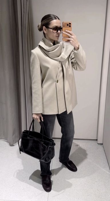 Zara marynarka szal m 38 kremowa
