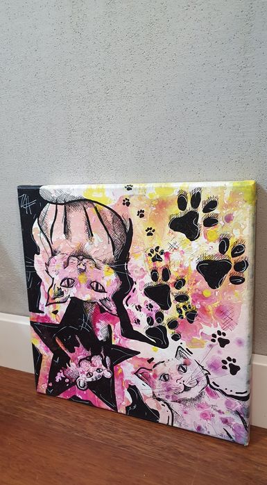 Obraz koty Kot handmade 40x40 abstrakcja
