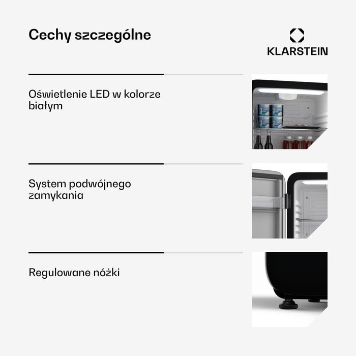 Nowa Lodówka Chłodziarka Retro Klarstein Audrey Evo Czarna Lata 50-te