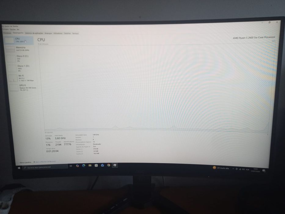 PC Asus Ryzen 5 RX590 16gb Ram SSD 500Gb+2TB Monitor Curvo AOC e conjunto RGB Mars Gaming