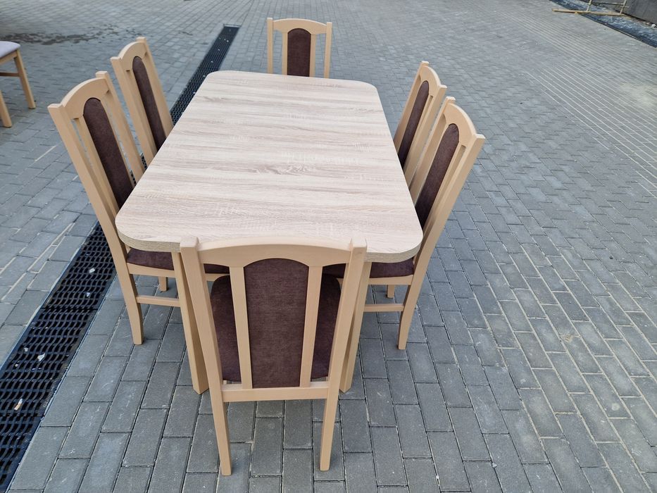 Nowe: Stół 80x140/180 + 6 krzeseł, sonoma + brąz, dostawa PL
