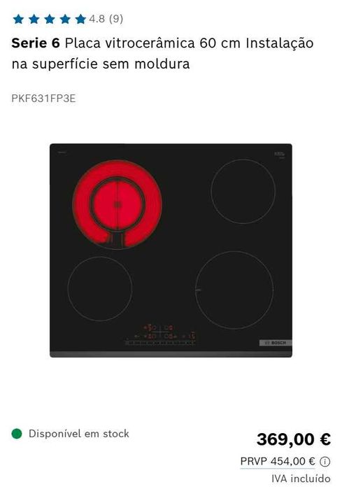 Placa vitrocerâmica Bosch 60 cm NOVA (Serie 6)