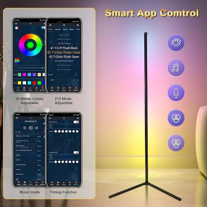 RGB Лампа кутова LED торшер Magic Color — Атмосферна підсвітка 165 см