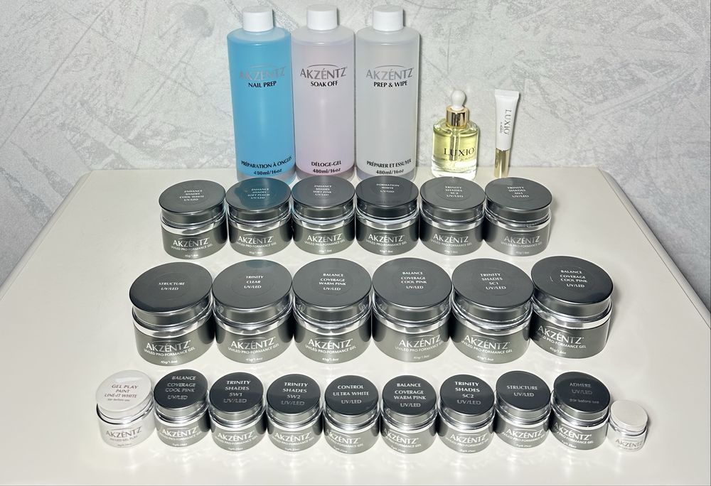Akzentz Trinity Sc2,Sn1,Enhance Soft Pink гель лак Luxio Blush,Innocent,Coy Haven Delicate