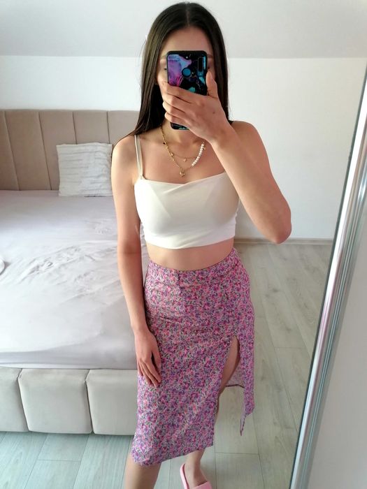 Spódnica w kwiaty midi z rozcięciem Shein XS 34