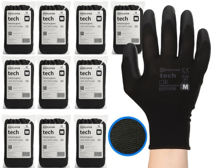 Rękawice Robocze Mercator Tech Black+Black Pu - M - 120 Par