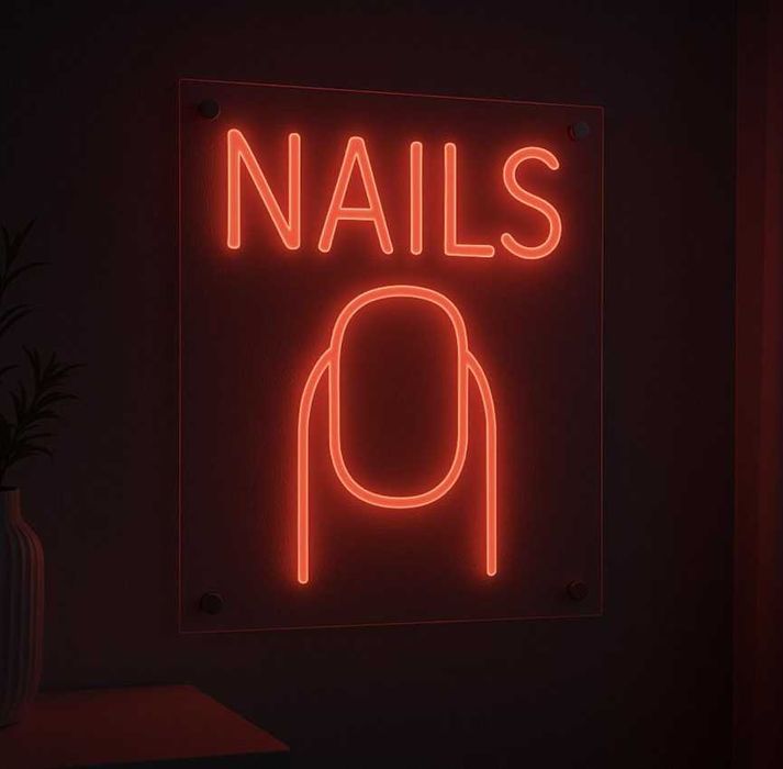 Неонова вивіска nails, неоновая вывеска nails, неонові вивіски манікюр