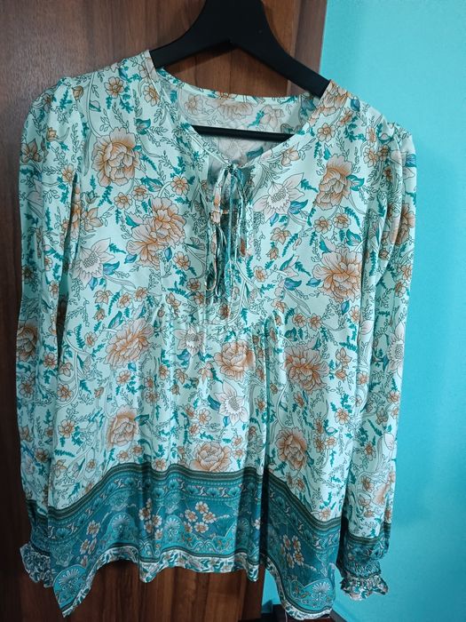 Koszula bluzka Boho etno góralska kwiaty kwiatki floral M 38