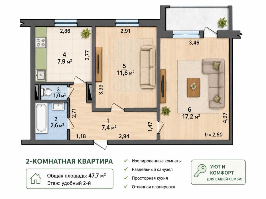 ПРОДАЖ 2-кімнатної квартири на вул. Харківській (лівий берег)