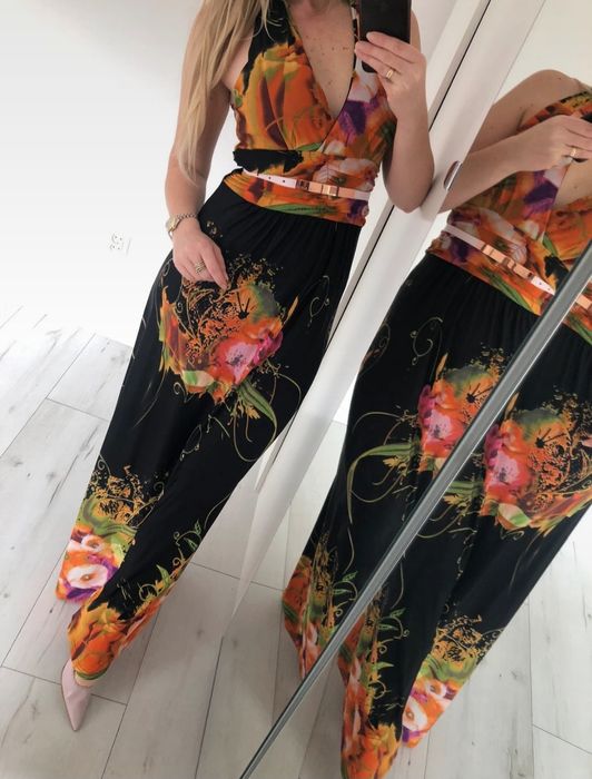 Długa letnia sukienka elastyczna 38 M kolorowa Mizumi maxi czarna long