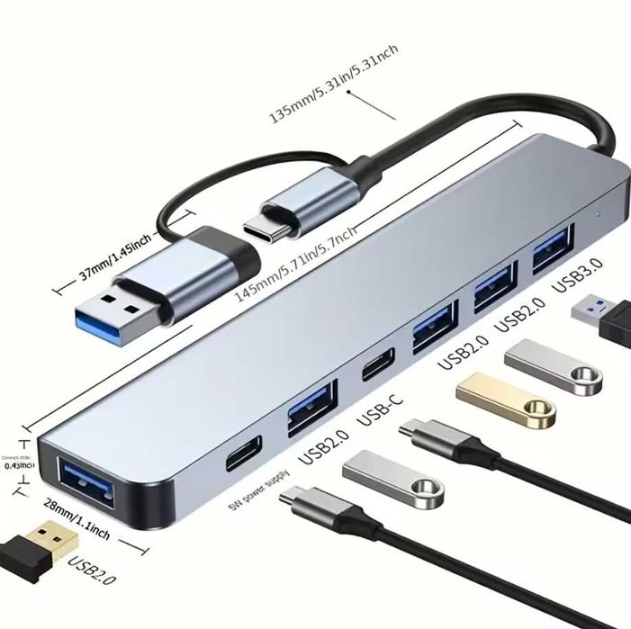 Adaptador Hub Multifuncional USB-C 3.0 (7 em 1)