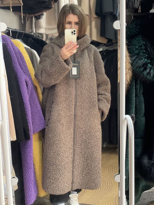 Двухсторонняя дубленка  длинная шуба большие раз