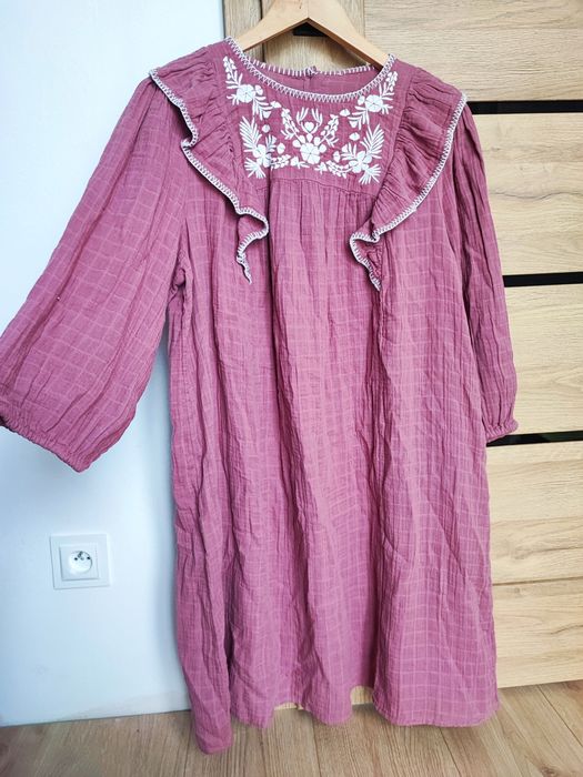 Śliczna liliowa rozkloszowana sukienka plus size falbanki oversize