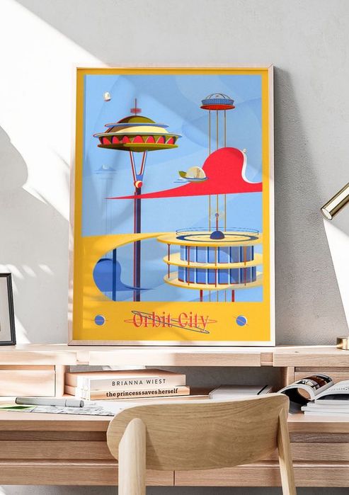 Obraz grafika ilustracja Orbit City oprawiony Adam Kosik sygnowany