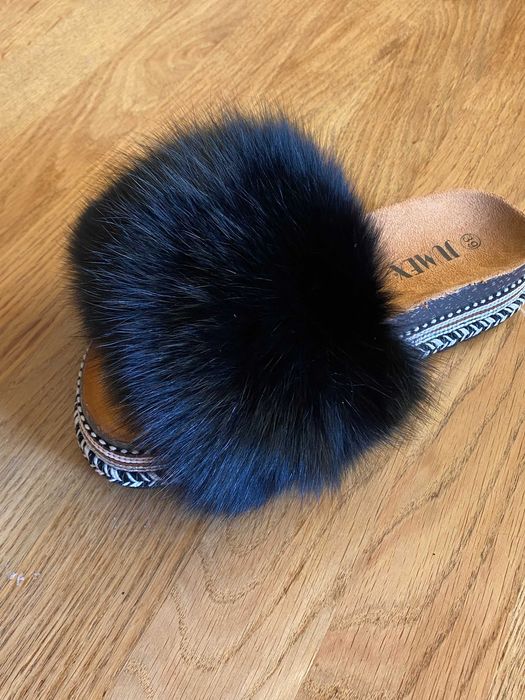 Klapki z naturalnym futrem z lisa 36-39 espadryle