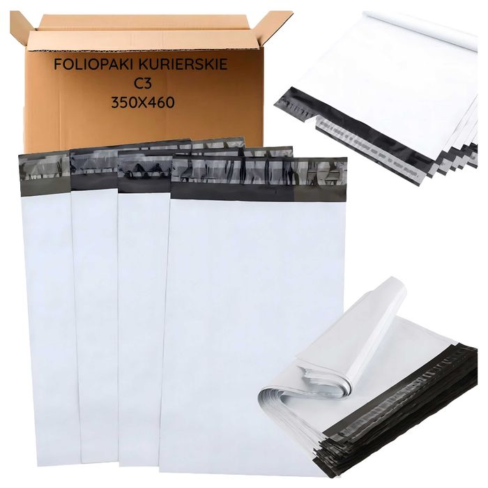 Białe Foliopaki Kurierskie 350x460 mm C3 50 szt Mocne