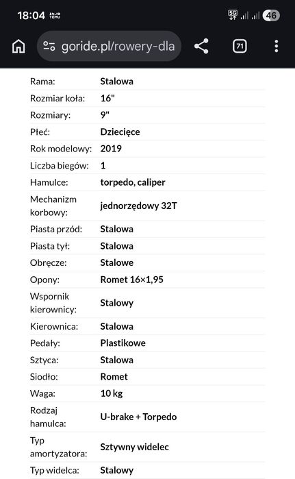 Rower dzieciecy Romet 16 cali