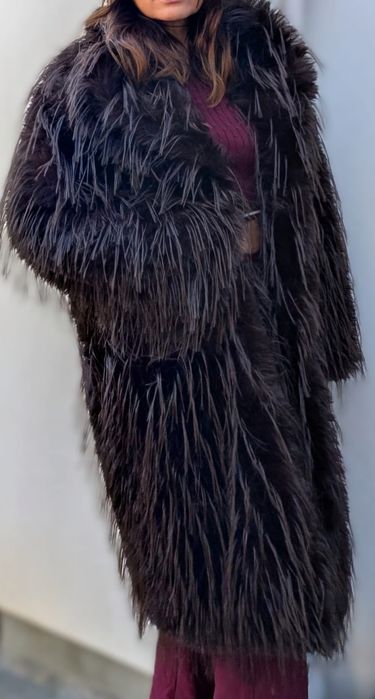 Sztuczne futro długie lama ciemny brąz do 120 w biuście rozmiar uniwer