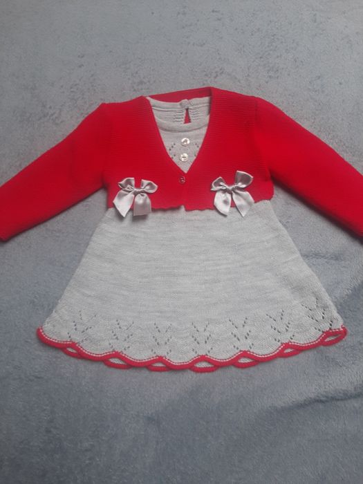 Zestaw szara sukienka i Czerwone bolerko