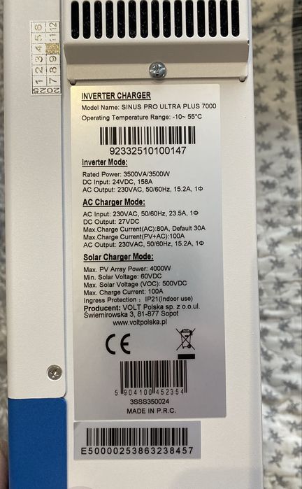 Інвертор  Volt Polska SINUS PRO ULTRA PLUS 7000 (24V) – 3.5 кВт