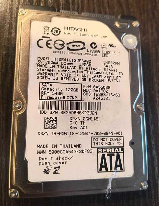 Жесткий диск HDD 2.5" 120Gb Hitachi HTS541612J9SA00 (8Mb/5400/SATA)