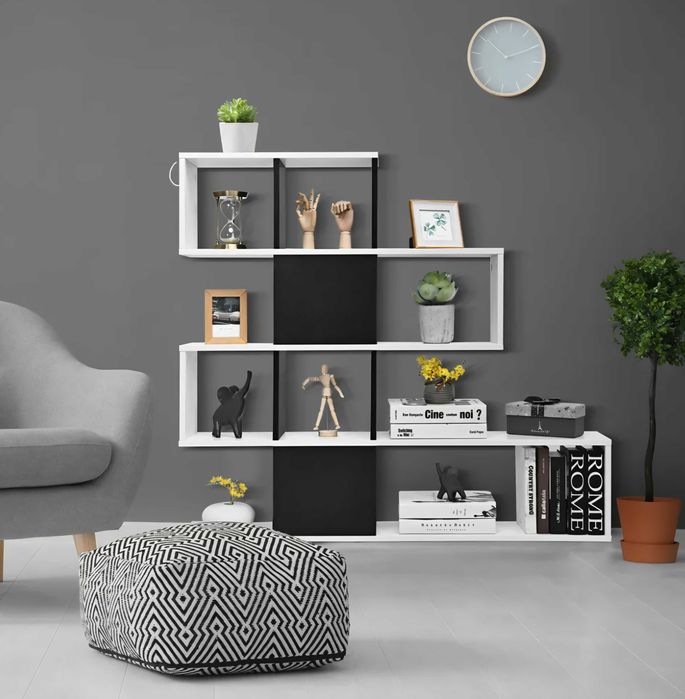 Nowoczesny geometryczny regał półka na książki - ścianka działowa, loft/,minimal