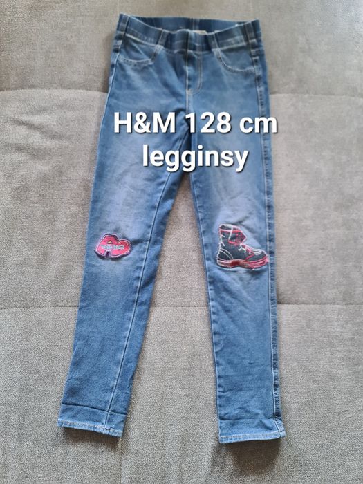Legginsy a la jeansy 128 cm H&M niebieskie z łatami