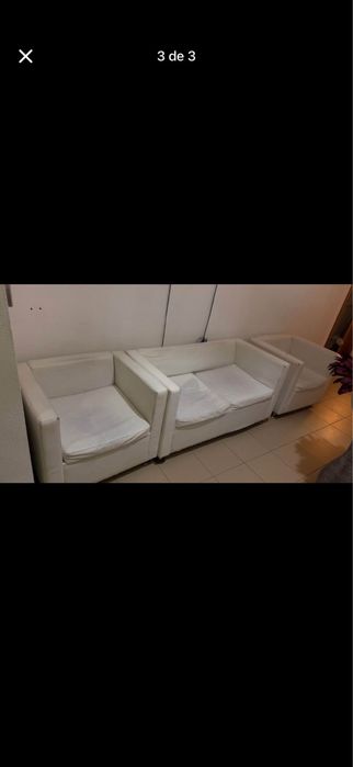 Conjunto de sofa e poltronas de couro