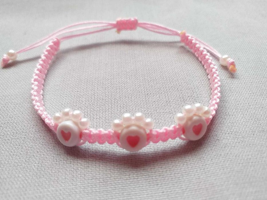 Pulseira Patinhas de Pet em Pérolas, Branco e Rosa