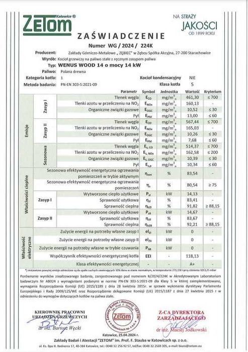 Kocioł / piec ZĘBIEC WENUS WOOD 14kW na drewno