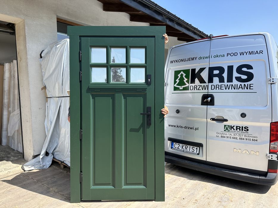 Drzwi zewnętrzne drewniane na wymiar Amerykańskie zielone  CAŁA POLSKA