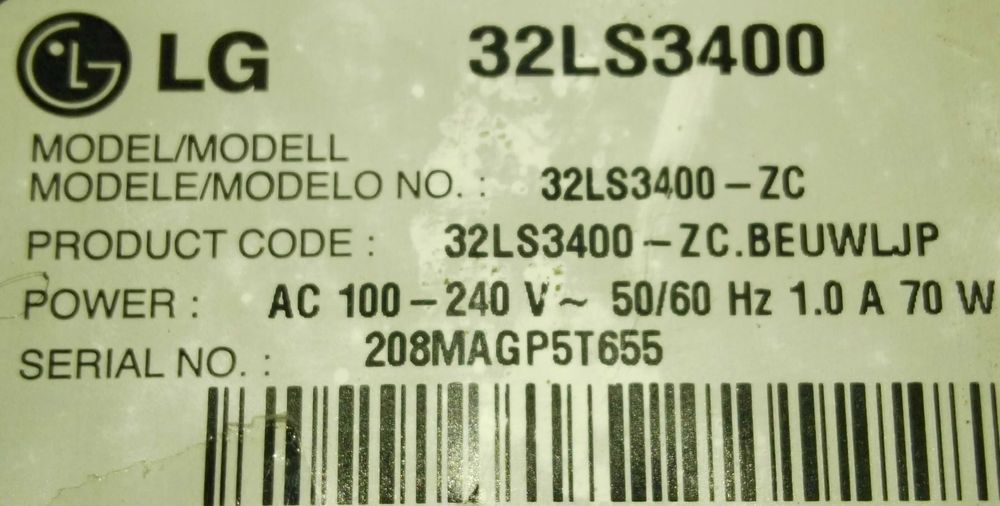 Mainboard LG 32LS3400
eax6 4 6 6 4 9 0 3 ld/lc21c ebt6 2 0 8 2 6 2 0