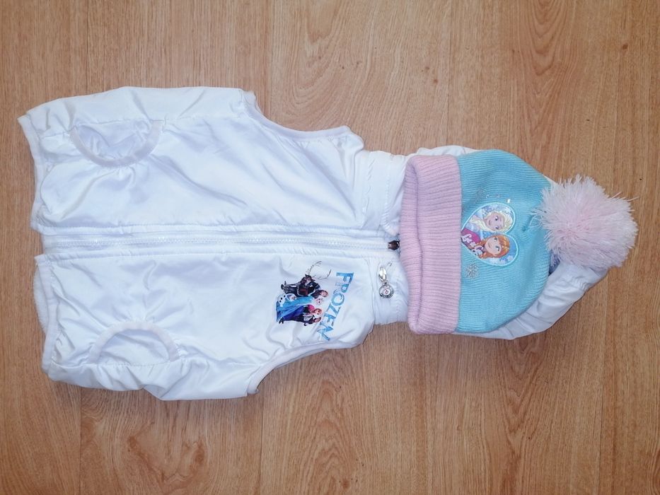 Стильная демисезонная жилетка деми жилет безрукавка Frozen Elsa шапка