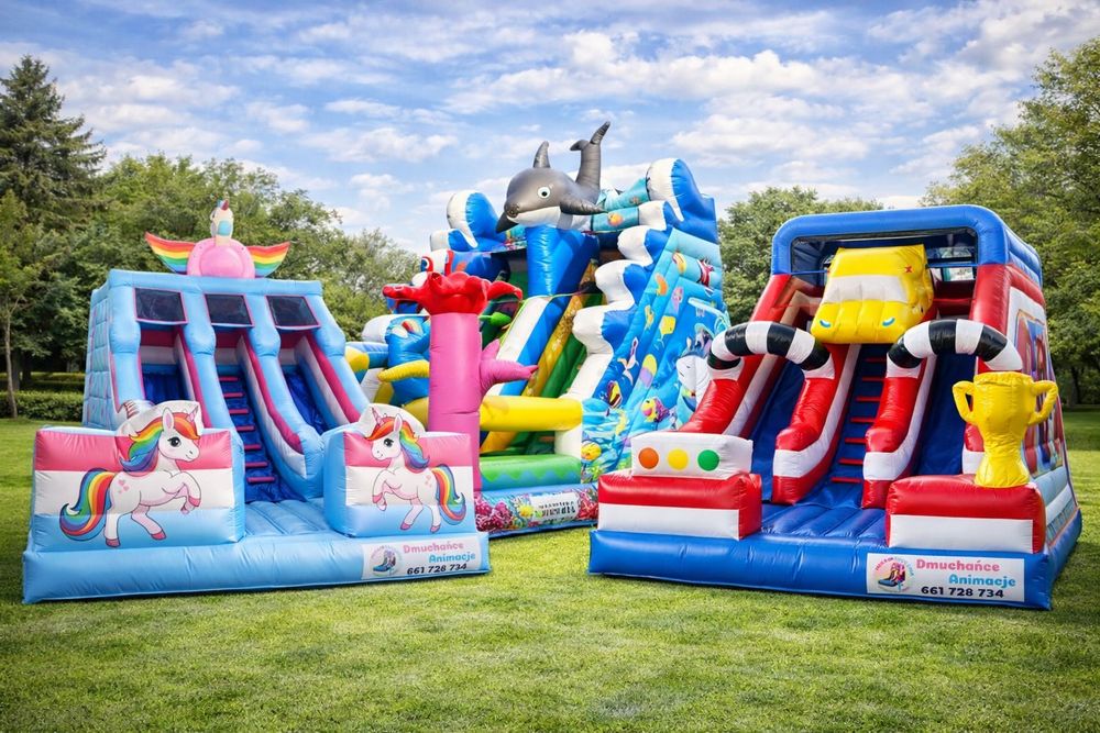 Dmuchańce zjeżdżalnia tor przeszkód zamek samochód jednorożec