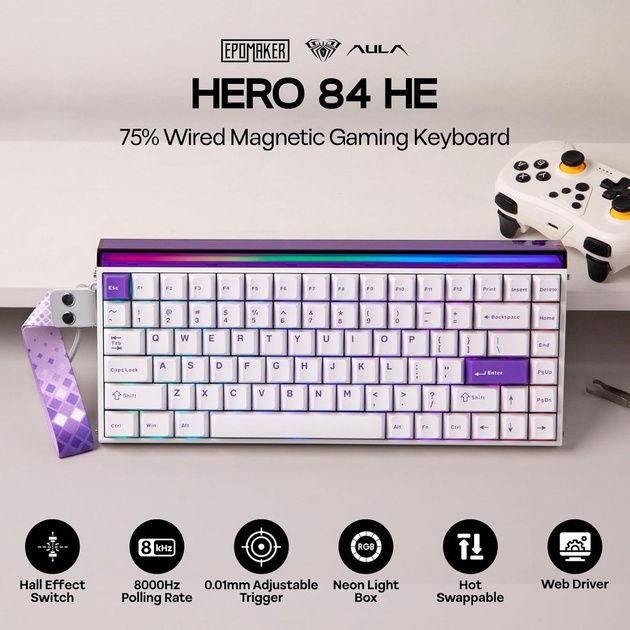 Клавіатура AULA Hero 84 — біла, RGB, Hall Effect, ідеальний стан