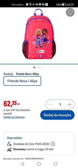 Nowy lego Friends plecak dziewczęcy na wycieczki