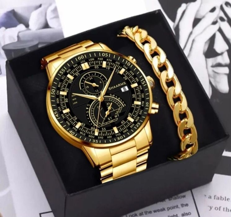 Zegarek męski,złoty, plus bransoletka