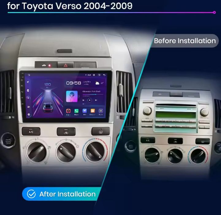 Rádio 9" Android Toyota Corolla Verso 2004-09 Carplay GPS wifi 2/32GB