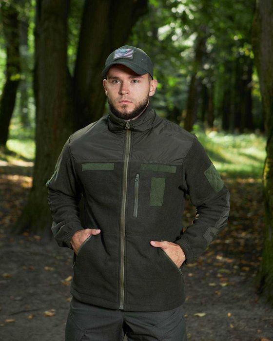 Тактична військова чоловіча флісова кофта олива 46-60 р, армійська чоловіча фліска